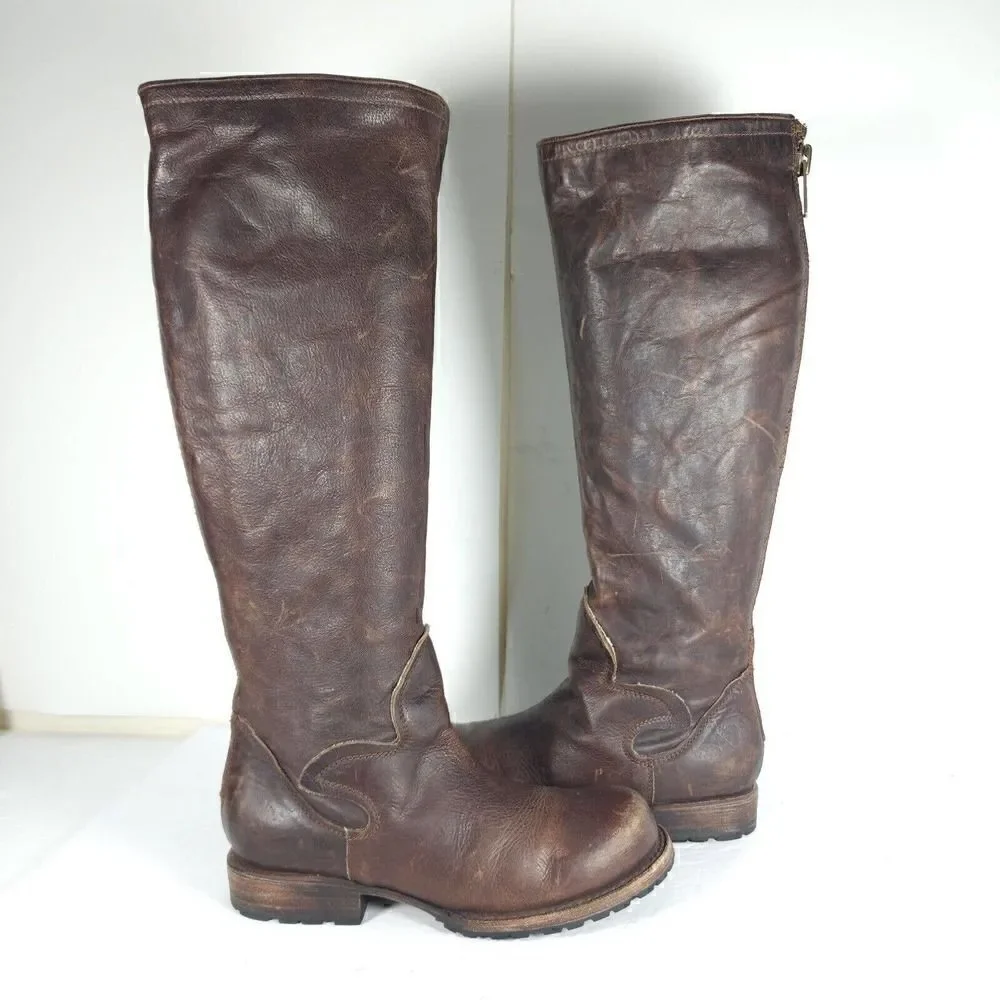 FREEBIRD BY STEVEN WOMEN'S HAVN US6 BROWN LEATHER DISTRESSED TALL RIDING BOOTS